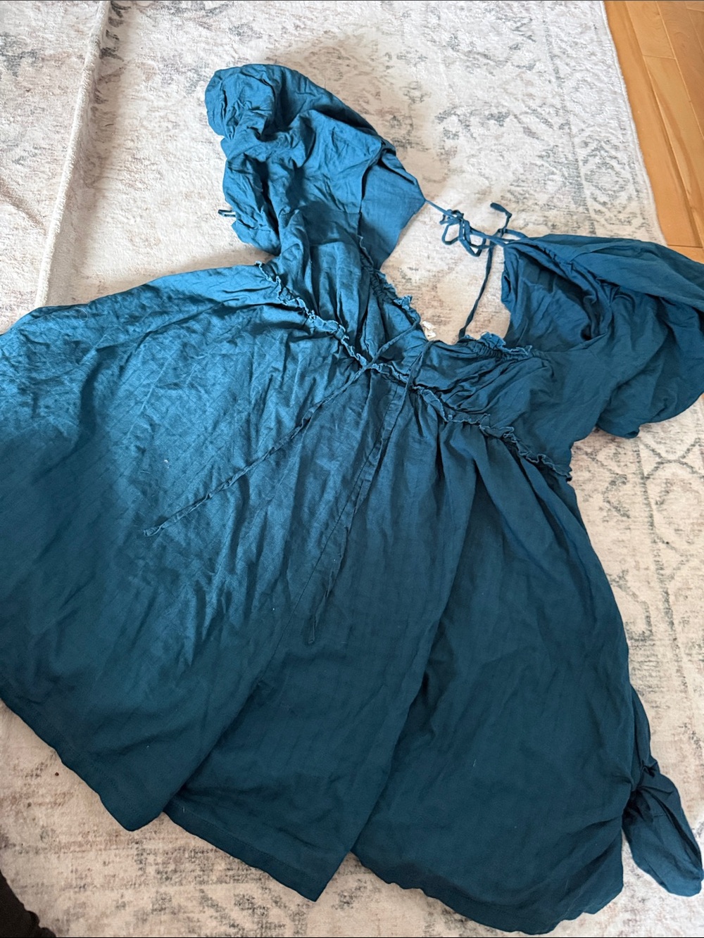 anthropologie pilcro Women's Teal Peasant romper with Ties L - Picture 3 of 9